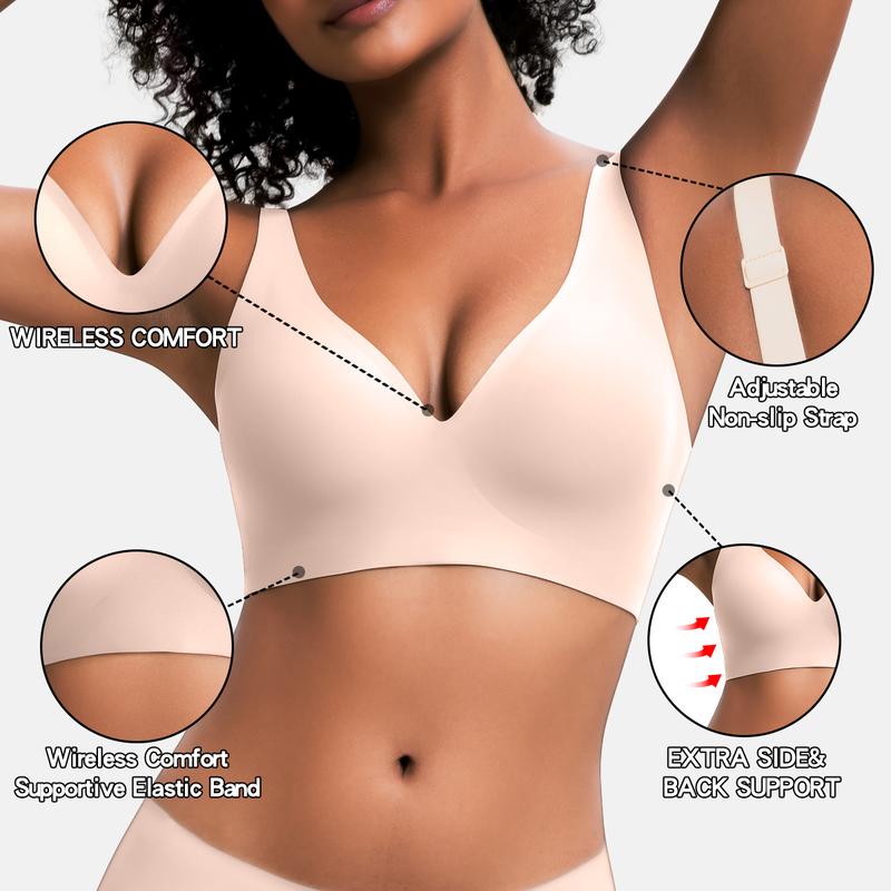 NESLEMY Wireless Womens Comfortable Wireless Bras Push Up Bralettes Seamless Tshirts Bras Deep V Everyday Bras